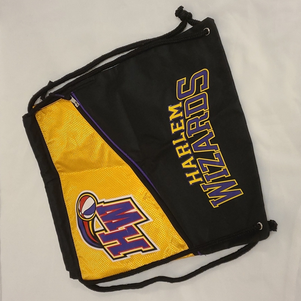 Harlem Wizards Basketball String Bag Travel Bag Bookbag Black Yellow Purple OS